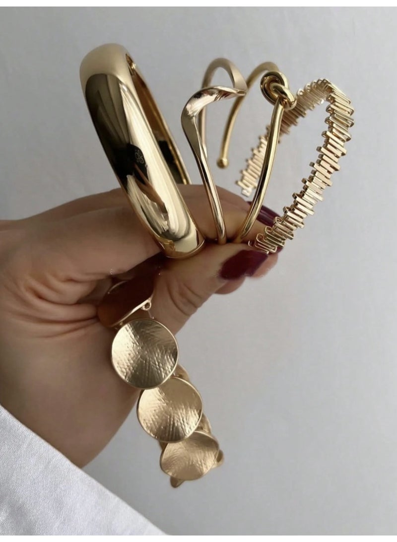 veya LUXURY GOLD-TONE GEOMETRIC WOMEN’S BRACELET SET – 5 PCS - Image 2
